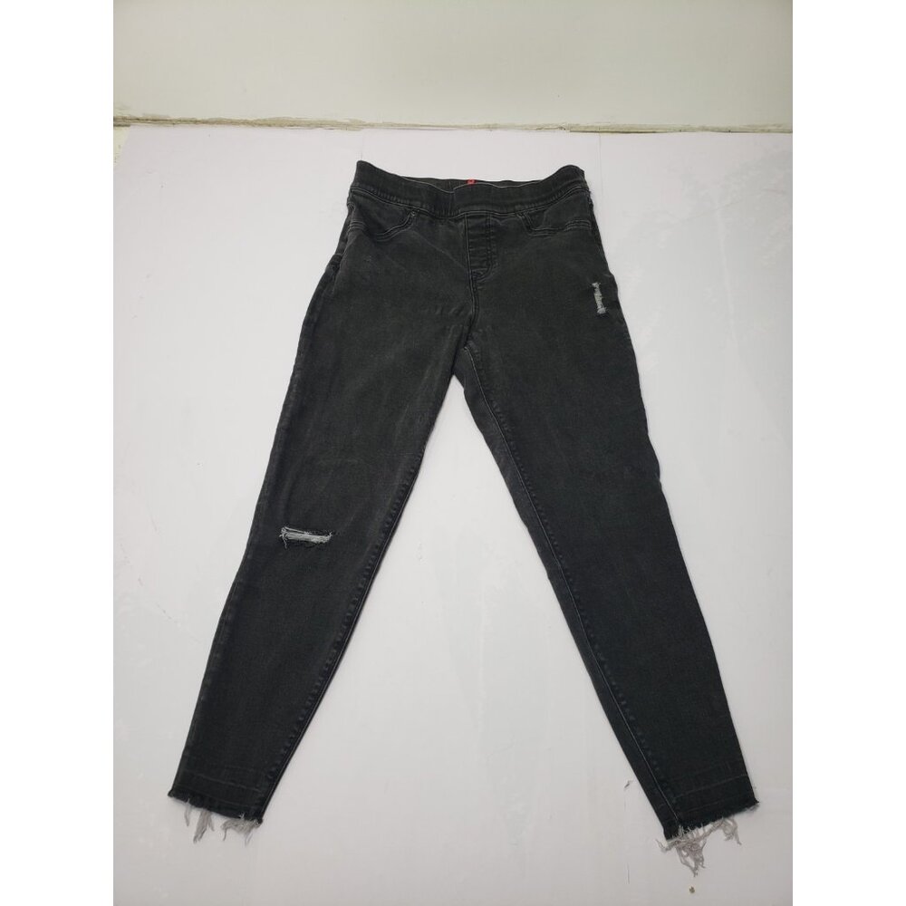 Spanx Jeans Womens Black Distressed Ankle Skinny Denim Leggings Size Large